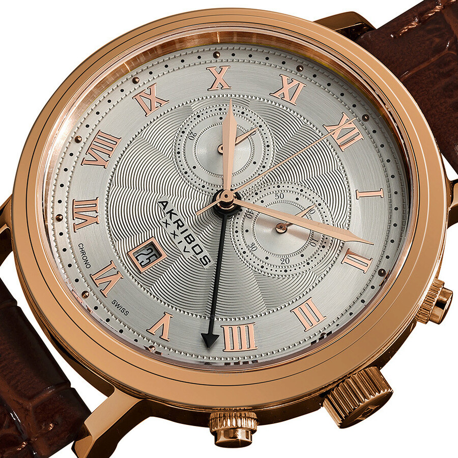 Akribos Chronograph Silver Dial Rose Gold Tone Men S Watch Ak Rg