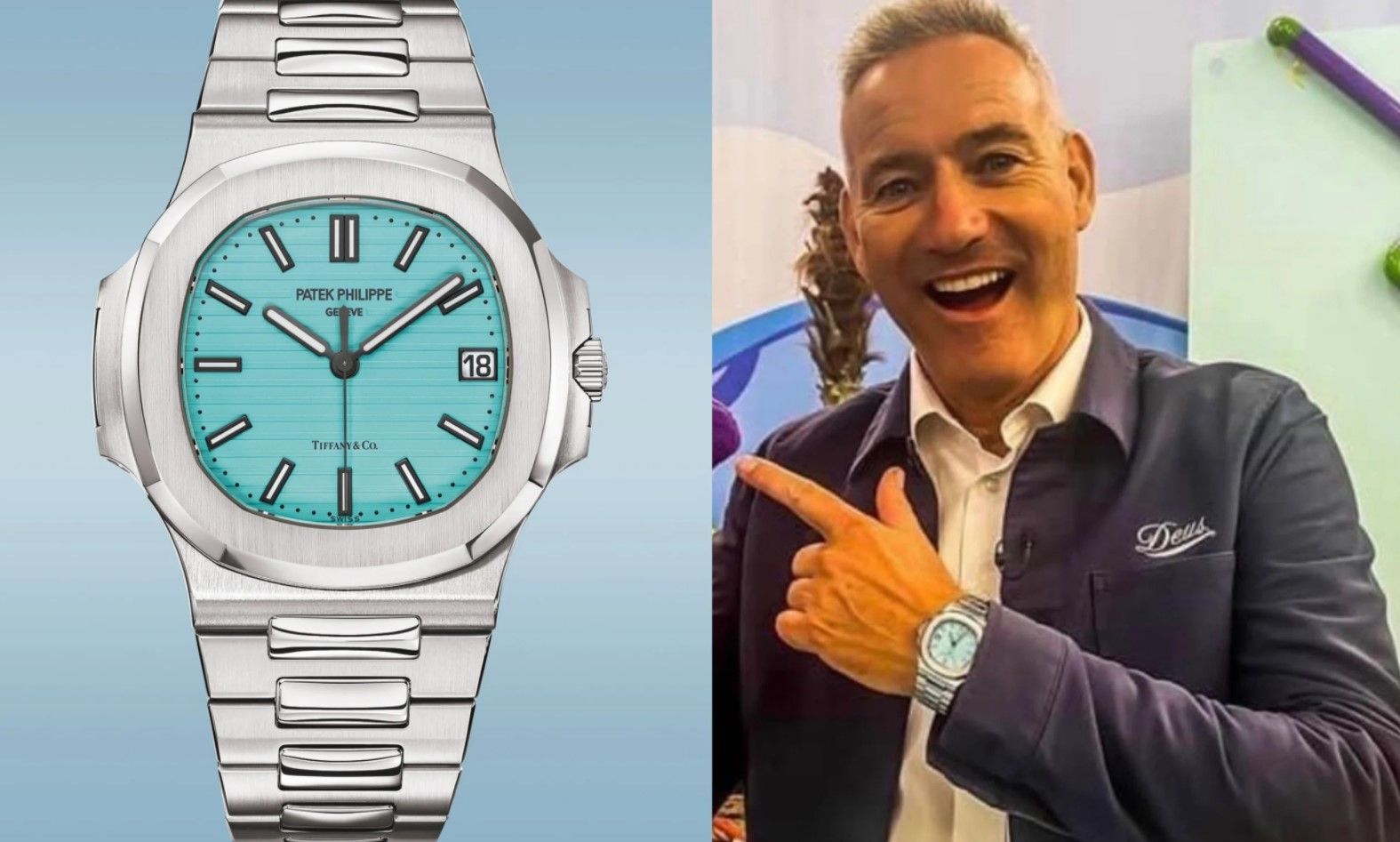 Celeb Watch Spotter - Guitarist; Fabrizio Sotti was spotted wearing the  Stainless Steel Patek Philippe Nautilus With a Tiffany & Co Blue Dial and a  Tiffany & Co Stamp. Reference-5711/1A-018 [Limited to
