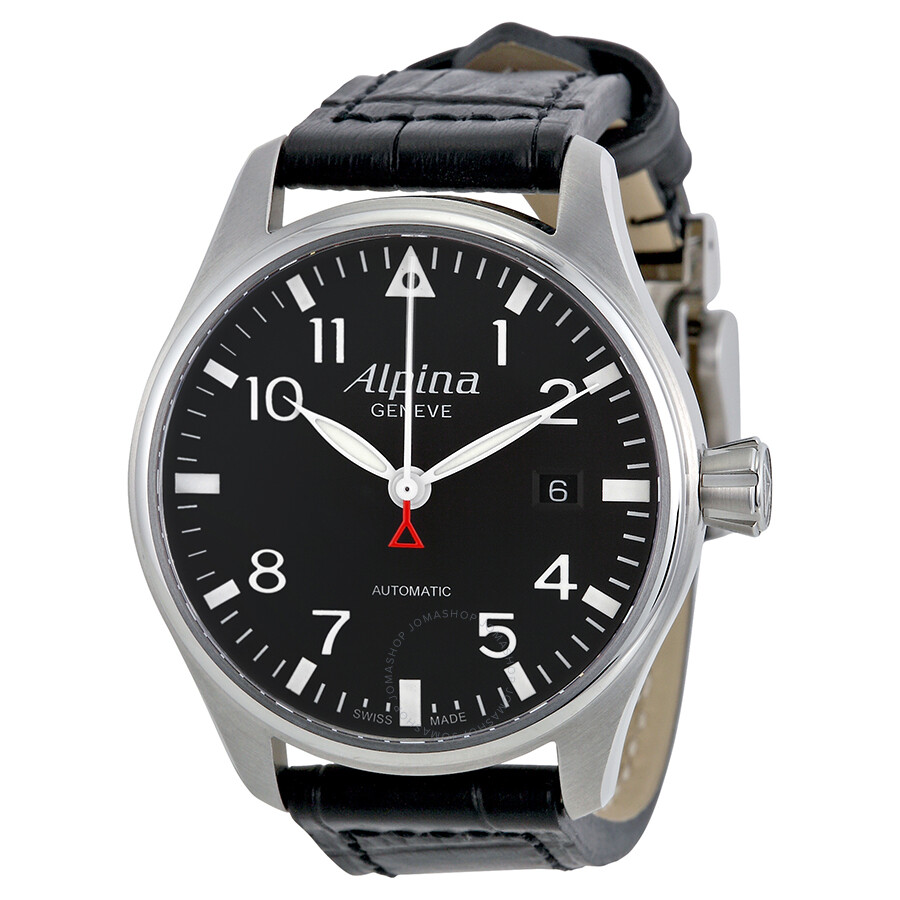 Alpina Startimer Pilot Automatic Black Dial Leather Strap  