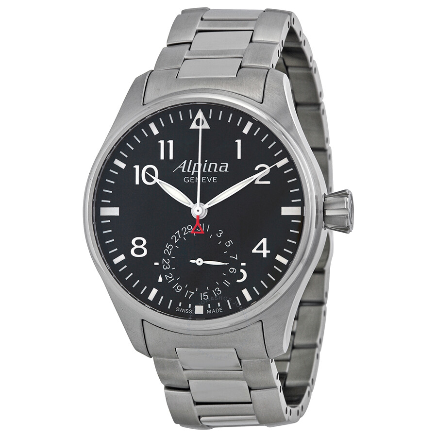 Alpina Startimer Pilot Automatic Black Dial Steel Bracelet  