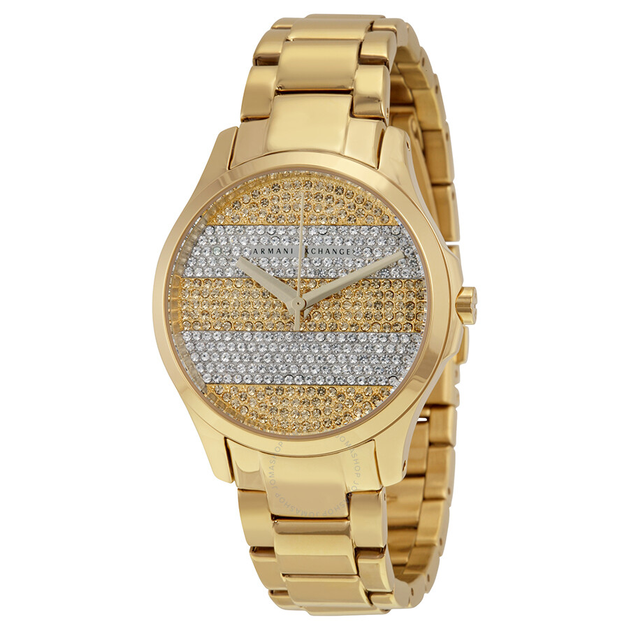 Armani Exchange Smart Crystal Pave Striped Dial Gold-tone Ladies Watch ...