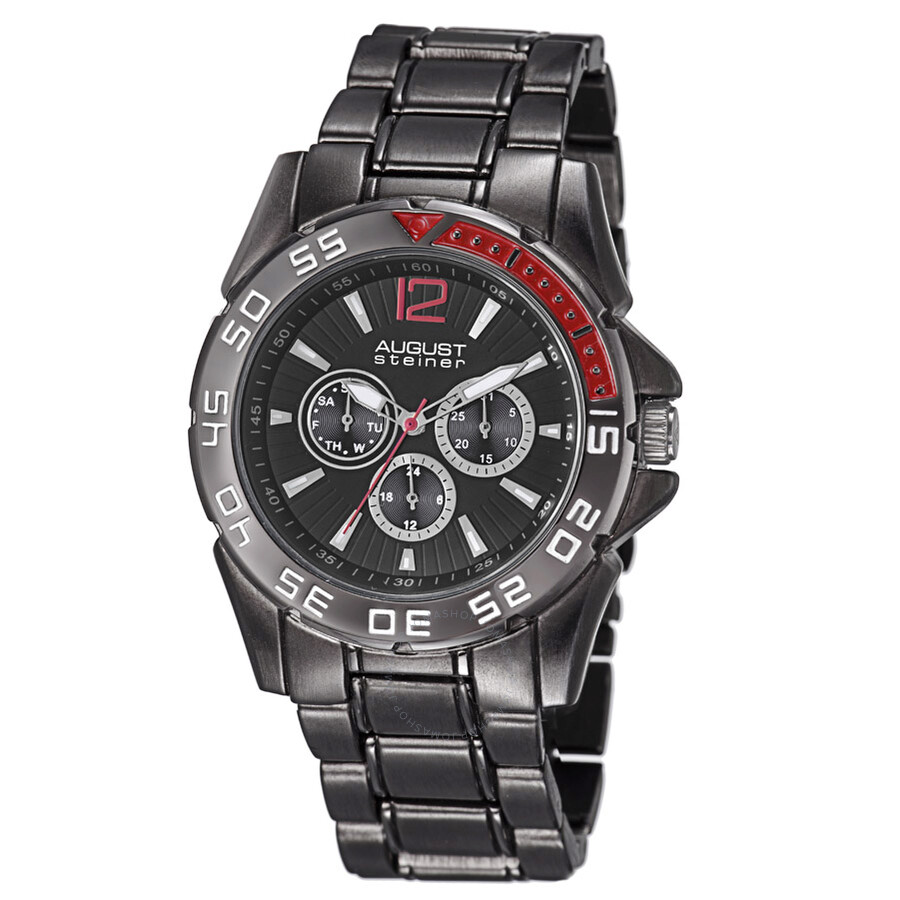 August Steiner Black IP Metal Multifunction Men's Watch AS8077BK ...