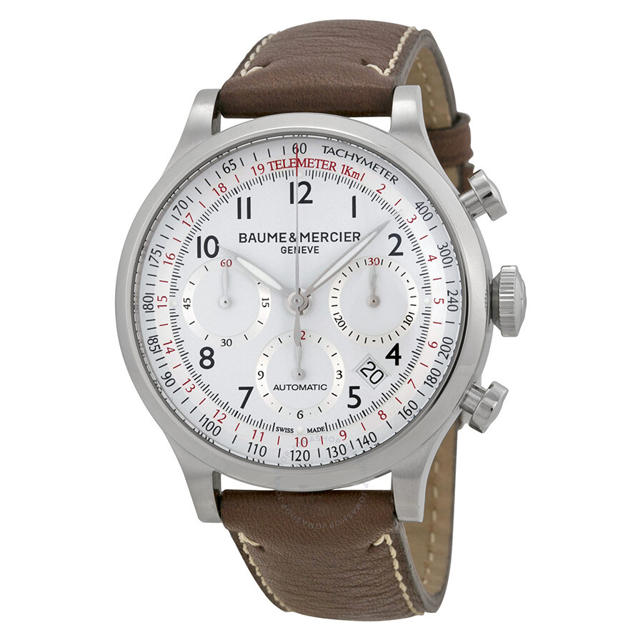 Baume And Mercier Capeland White Dial Chronograph Men's Watch 10000 ...