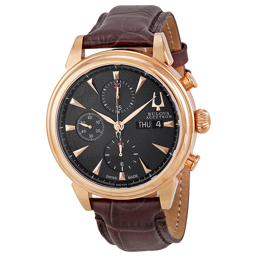 Bulova Accutron Black Dial Brown Leather Mens Watch 64c104 Accutron