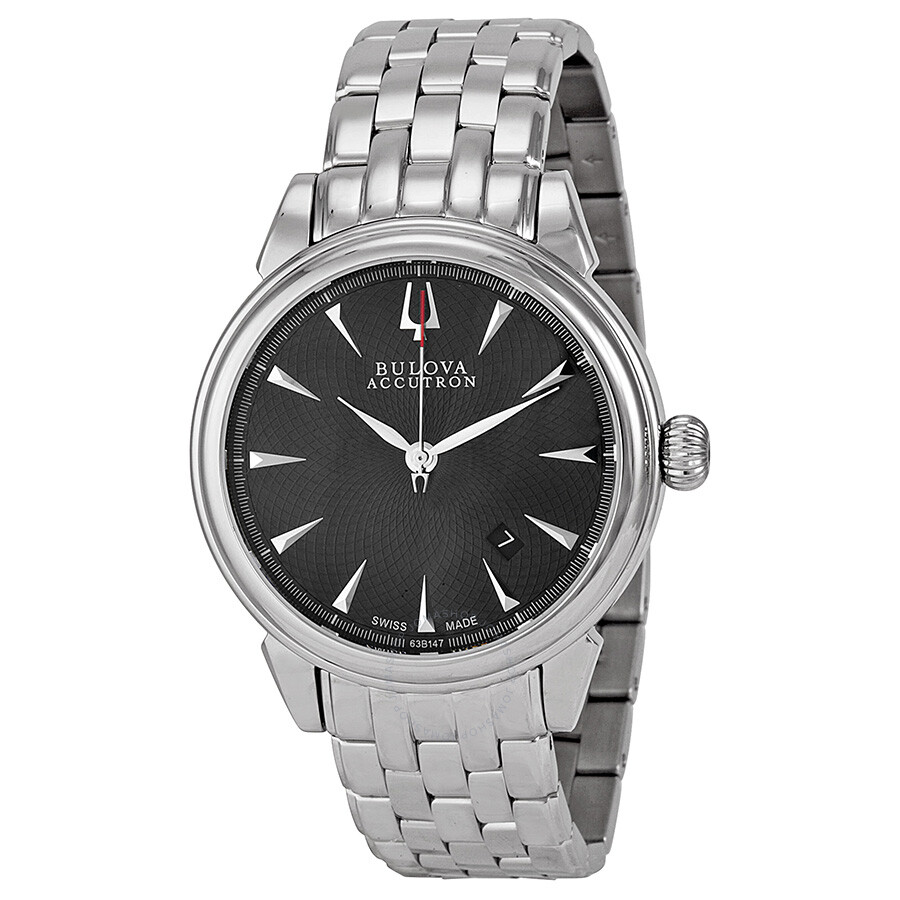 Bulova Accutron Black Dial Stainless Steel Men's Watch 63B147 - Watches ...