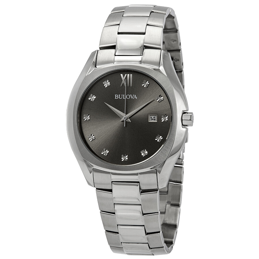 Bulova Classic Diamond Grey Dial Stainless Steel Men's Watch 96D122 ...