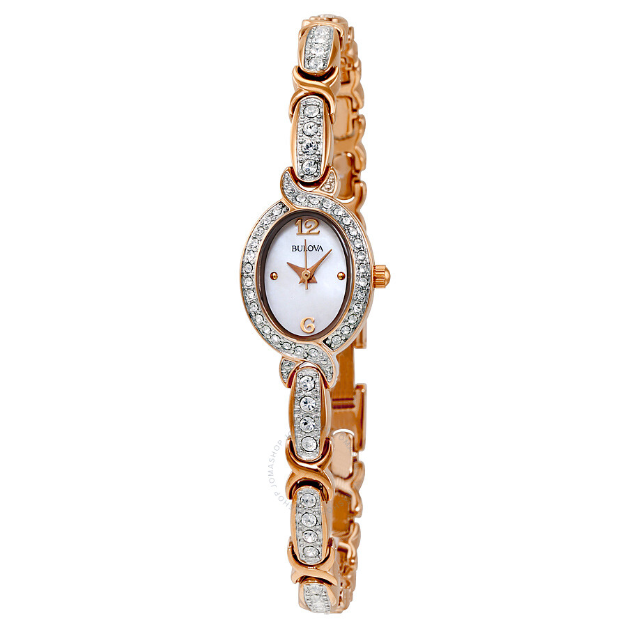 Bulova Crystal Accent Rose Gold-Tone Stainless Steel Bracelet Ladies ...