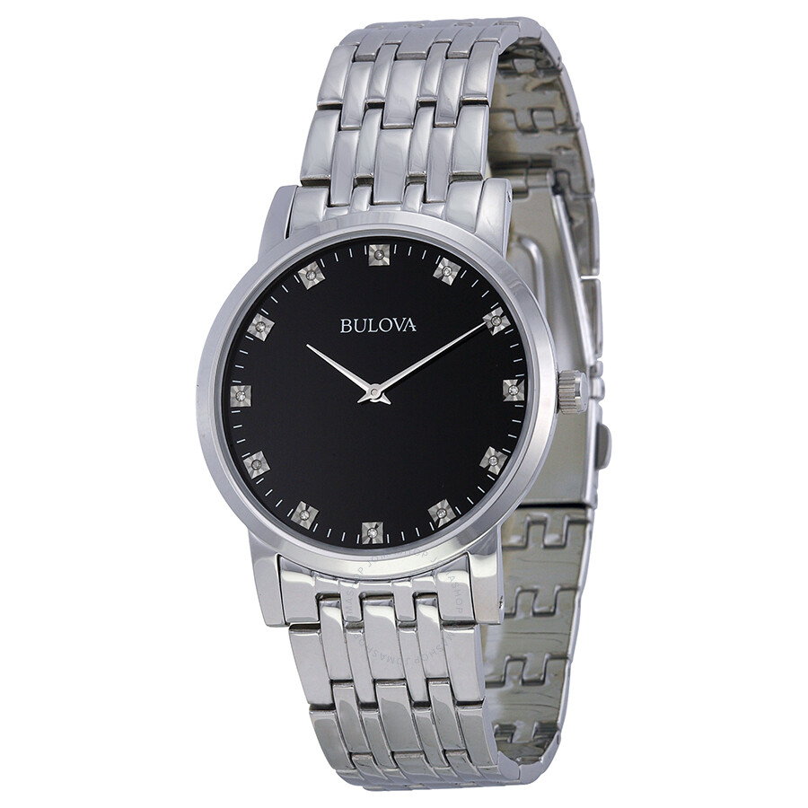 Bulova Diamond Black Dial Stainless Steel Men's Watch 96D106 - Diamond ...