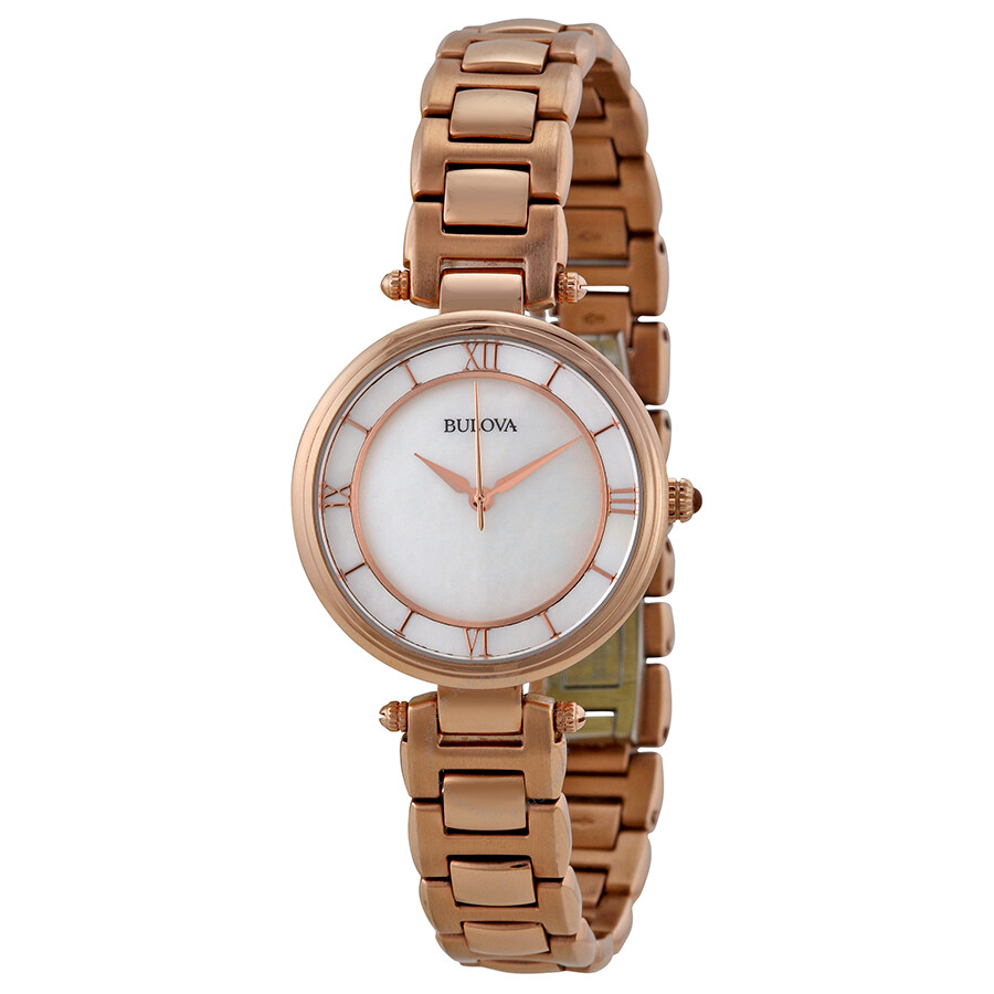 Bulova Mother Of Pearl Dial Rose Gold Plated Ladies Watch 97l124 Dress Bulova Watches 4339