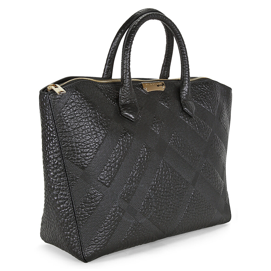 Burberry Dewsbury Black Leather Embossed Check Medium Tote - Burberry ...