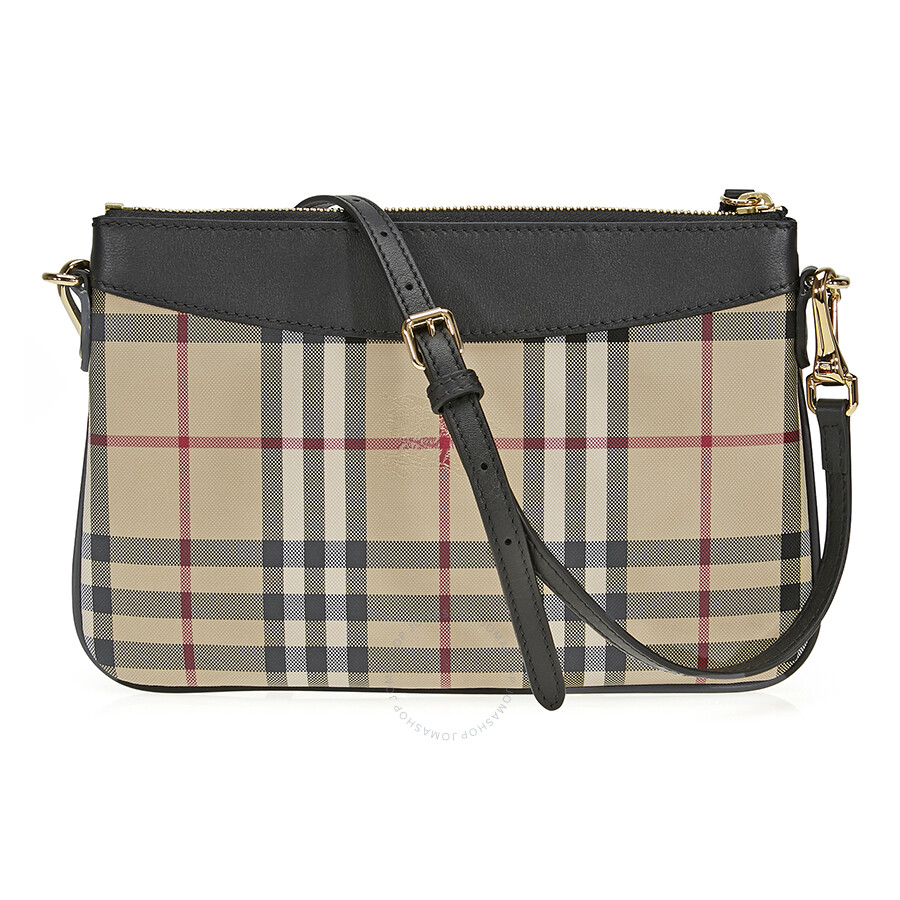 Burberry Horseferry Check Leather Clutch - Black - Burberry Handbags ...