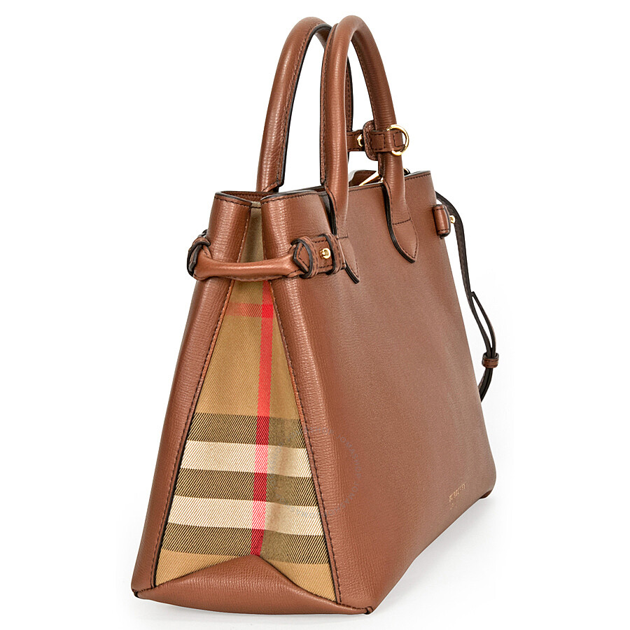 Burberry Medium Banner House Check Leather Tote - Tan - Burberry Handbags & Accessories 