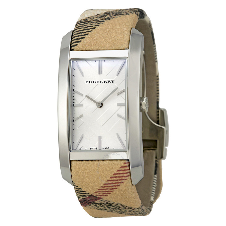 Burberry The Pioneer Silver Check-stamped Dial Haymarket Check Ladies ...