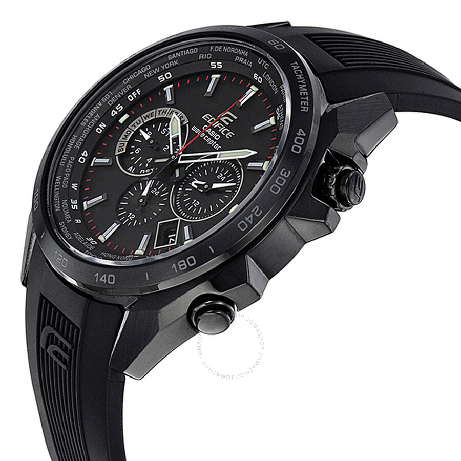 Casio Edifice Chronograph Multi-Function Black Dial Black Rubber Men's ...