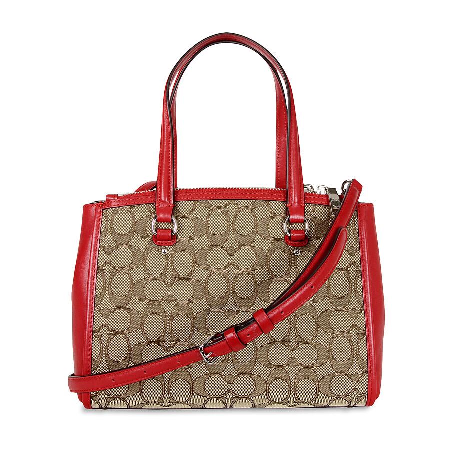 Coach Stanton 26 Carryall Jacquard Leather Handbag - Khaki/True Red ...