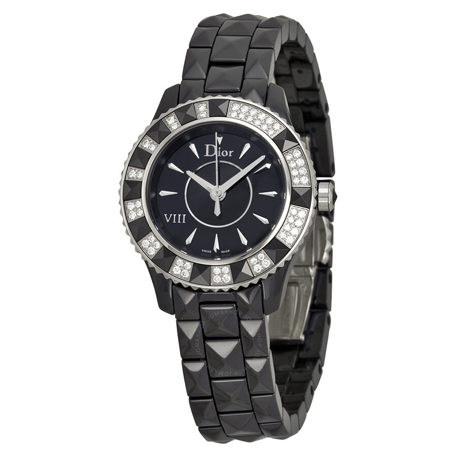 Dior VIII Black DIal Ceramic Diamond Ladies Watch CD1221E1C001 - Dior ...