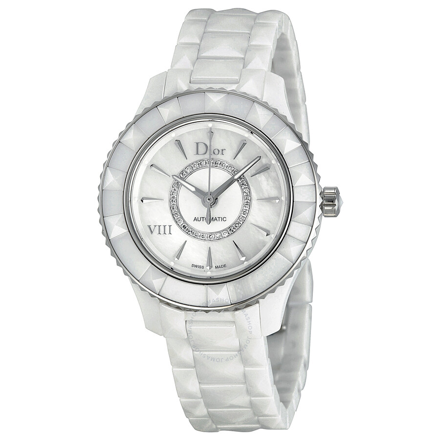 Dior VIII Automatic Diamond Dial White Ceramic Ladies Watch ...