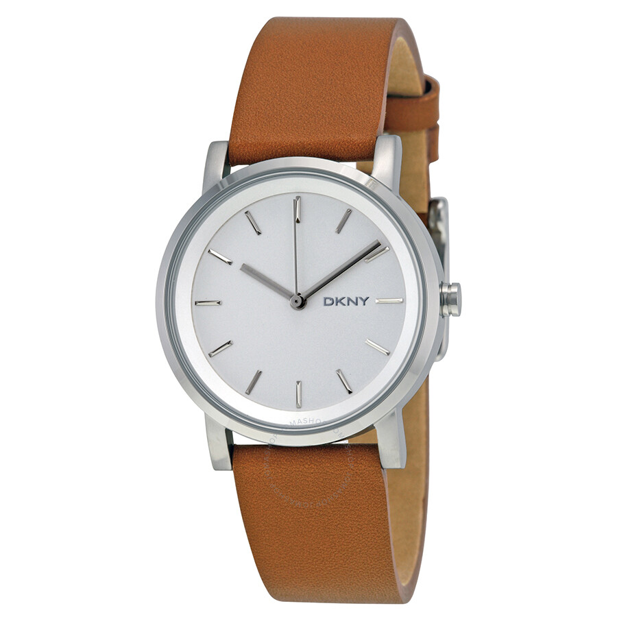 DKNY Soho White Pearlized Dial Light Brown Leather Strap 34mm Ladies ...