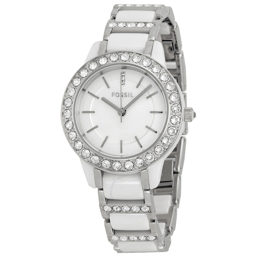 Fossil White Ceramic White Mother Of Pearl Dial Ladies Watch Ce1017 