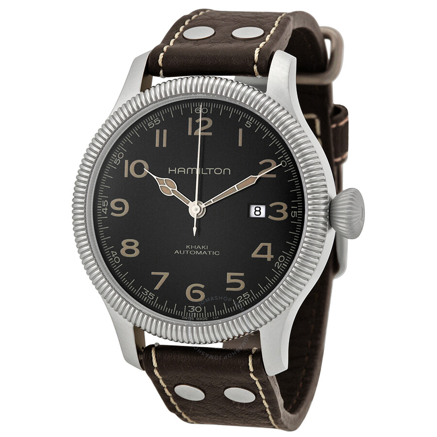 Hamilton Khaki Pioneer Black Dial Leather Men's Watch H60515533 - Khaki ...