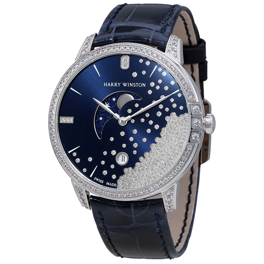 Harry Winston Midnight Diamond Drops Blue Dial Men S 18k White Gold Watch Midqmp39ww004 
