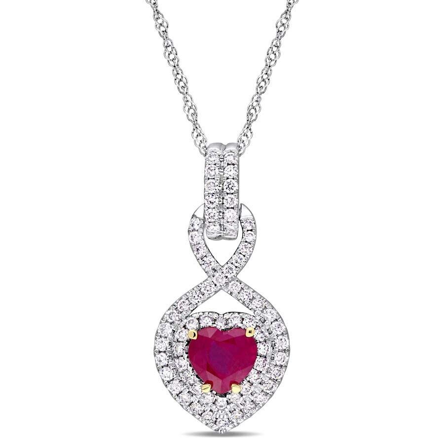 Heart Shape Ruby and 1/3 CT TW Diamond Infinity Pendant with Chain in ...