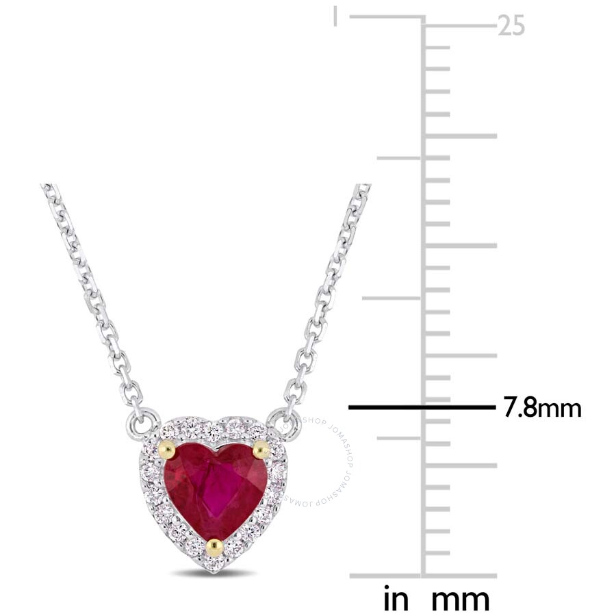 Heart Shape Ruby and Diamond Accent Halo Necklace in 14k White Gold ...