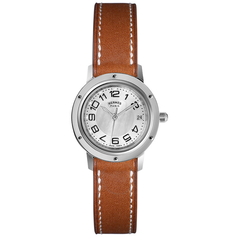 Hermes Clipper Classique Silver Dial Brown Leather Ladies Watch ...