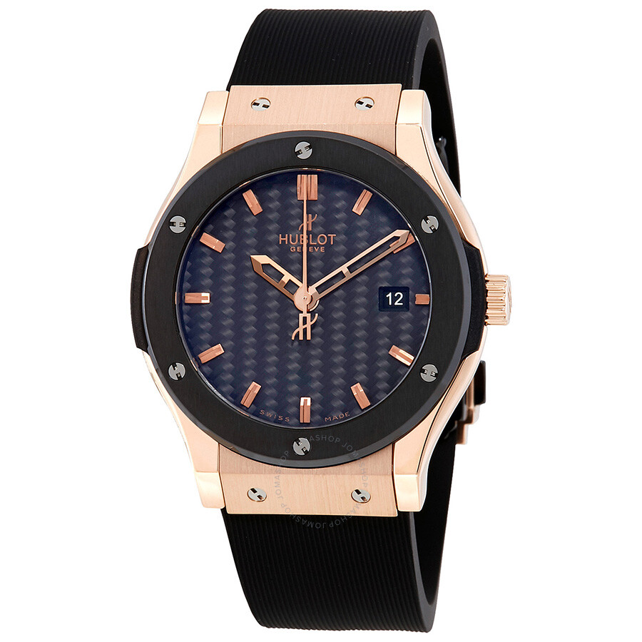 Hublot Classic Fusion Black Carbon Fiber Dial 18K Rose Gold Black ...