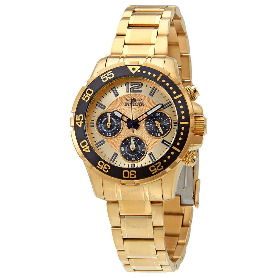 Invicta Pro Diver Lady Chronograph Gold Dial Ladies Watch 25747 - Pro ...