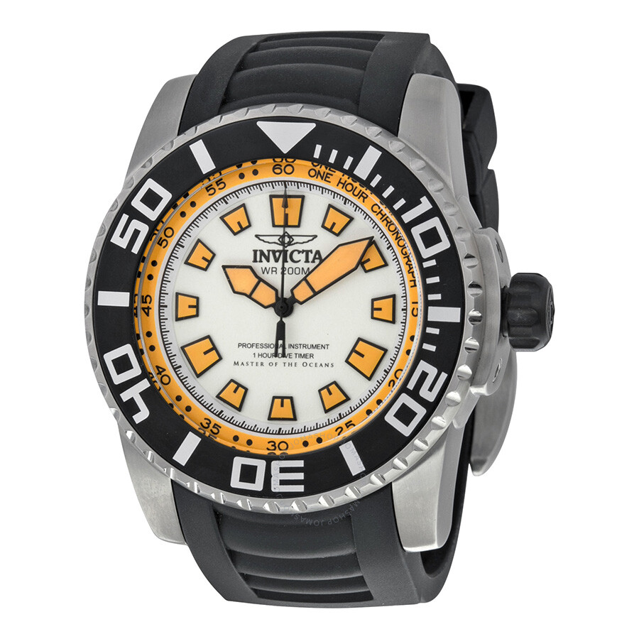 Invicta Pro Diver White Dial Black Polyurethane Men's Watch 14661 - Pro ...