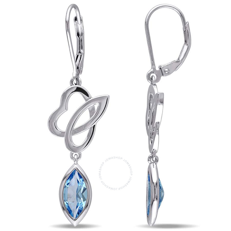 Julianna B Marquise Swiss Blue Topaz Sterling Silver Leverback Earrings ...