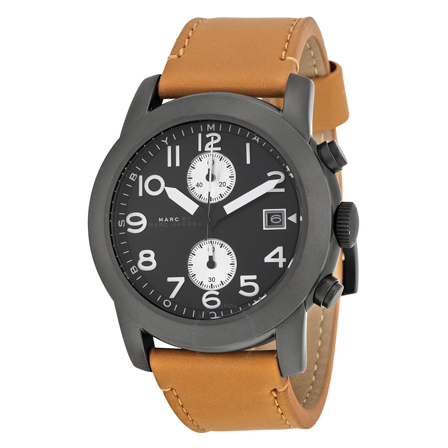 Marc by Marc Jacobs Larry Chronograph Black Dial Tan Leather Men's ...