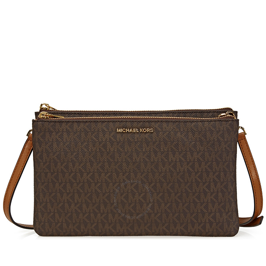 Michael Kors Adele Double Gusset Signature Crossbody - Brown - Adele ...