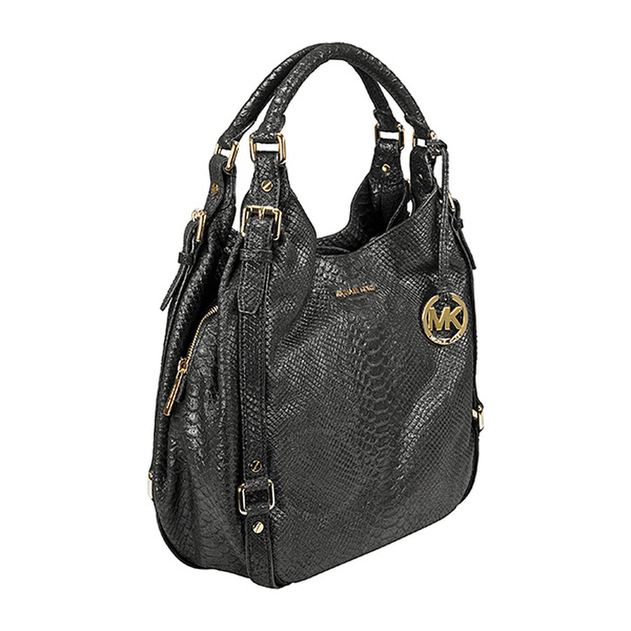 Michael Kors Bedford Large Tote Handbag in Black Distressed Python ...
