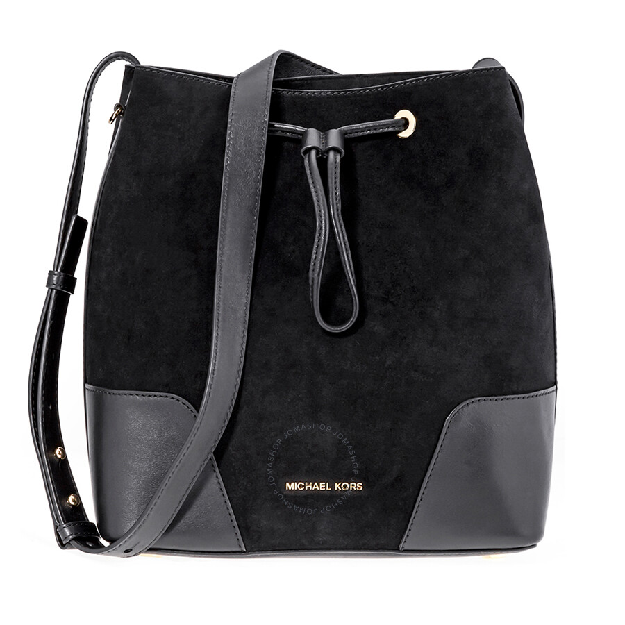 Michael Kors Cary Medium Suede and Leather Bucket Bag - Black - Michael ...