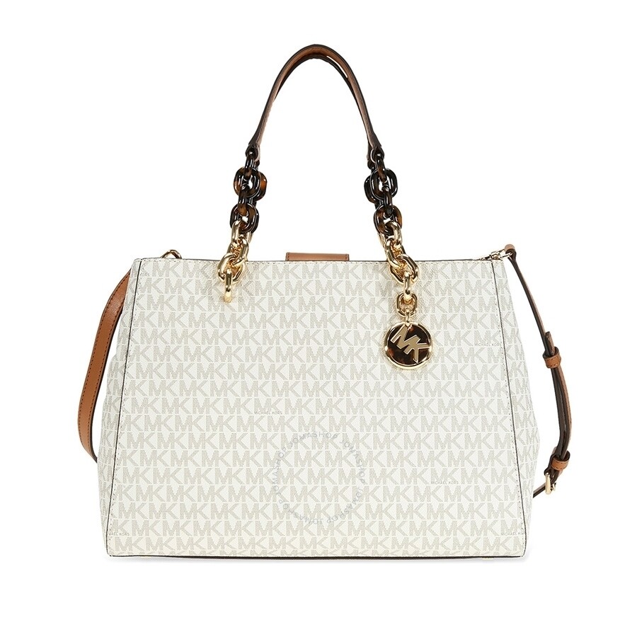 Michael Kors Cynthia Medium Logo Satchel- Vanilla - Cynthia - Michael ...