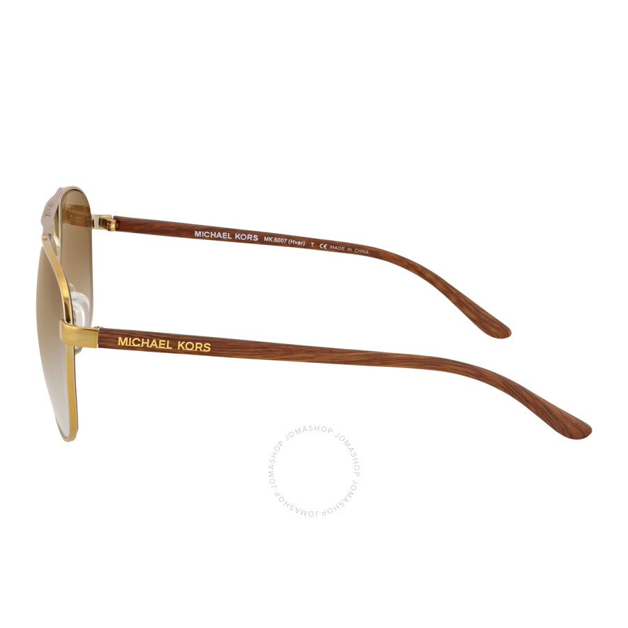 Michael Kors Hvar Aviator Gold Woodbrown Gradient Polarized Sunglasses Mk5007 1043t5 59 14 8828