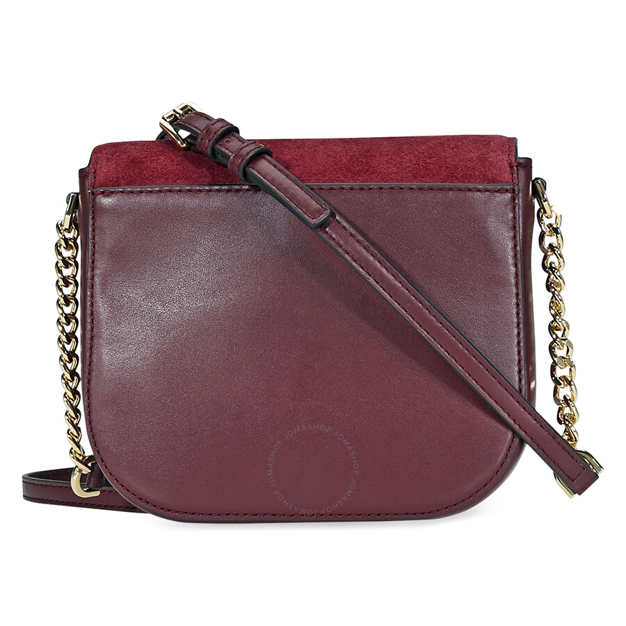 Michael Kors Leather and Suede Saddle Bag- Oxblood/Maroon - Michael ...
