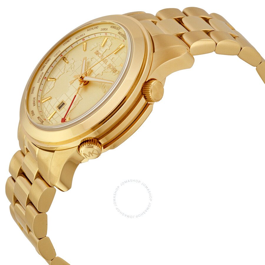 Michael Kors Runway GMT Champagne (World Globe) Dial Yellow Ion-plated ...