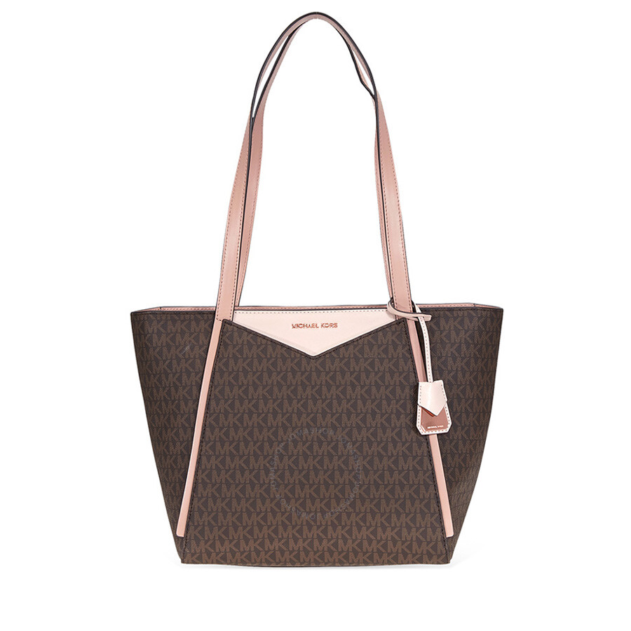 Michael Kors Whitney Medium Signature Logo Tote- Brown/Soft Pink/Fawn ...