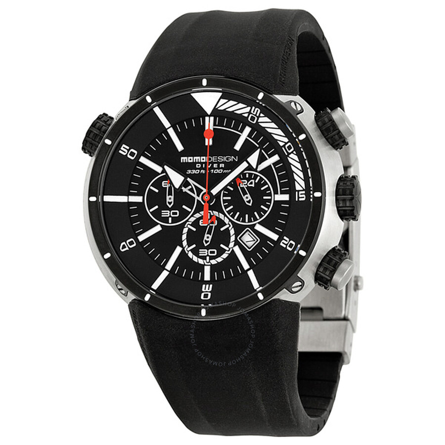 Momo Design Pro Diver Chronograph Black Dial Black Silicone Men's Watch ...