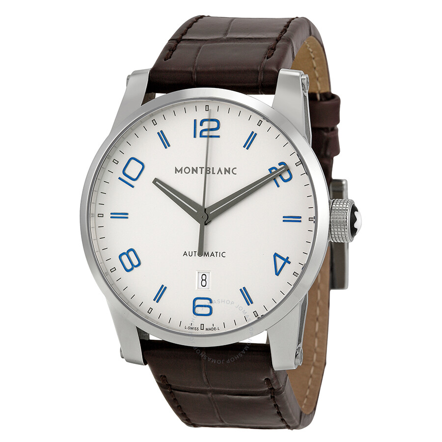 Montblanc TimeWalker Automatic Silver Dial Brown Leather Mnes Watch ...