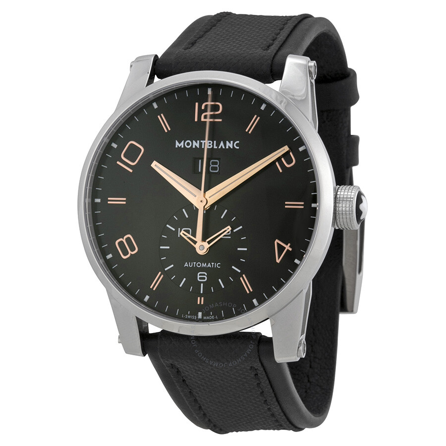 Montblanc Timewalker Black Dial Black Leather Automatic Watch 110465 ...