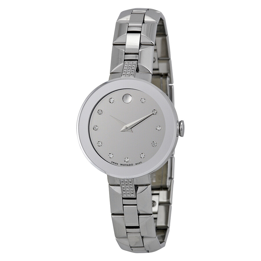 Movado Sapphire Silver Diamond Dial Stainless Steel Ladies Watch ...