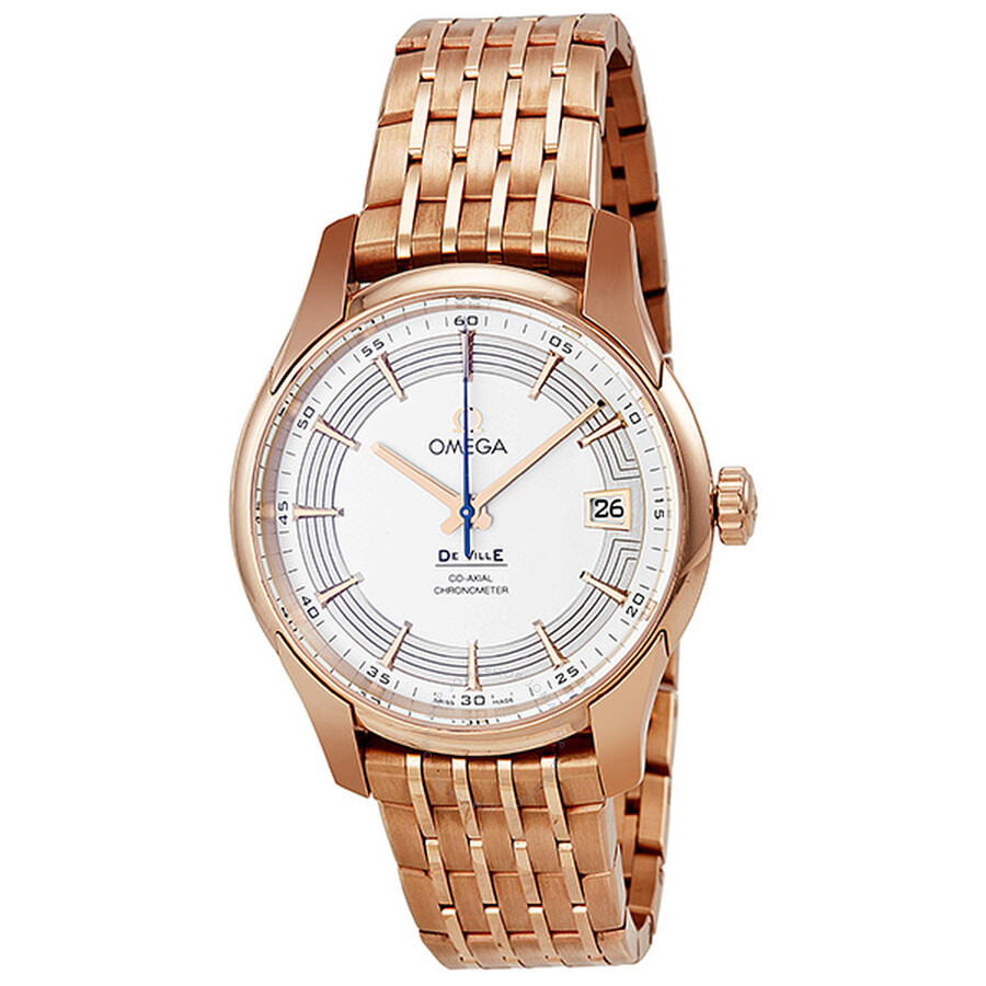 Omega DeVille Hour Vision Silver Dial 18kt Rose Gold Men's ...