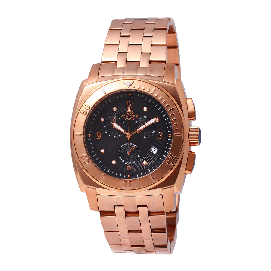 Oniss Black Dial Rose Gold Stainless Steel Chronograph Men's Watch ...