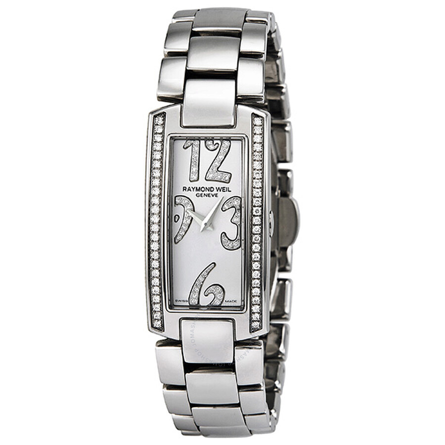 Raymond Weil Shine Diamond Stainless Steel with Red Strap Ladies Watch ...