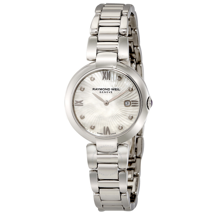 Raymond Weil Shine White Mother of Pearl Diamond Dial Ladies Watch 1600 ...