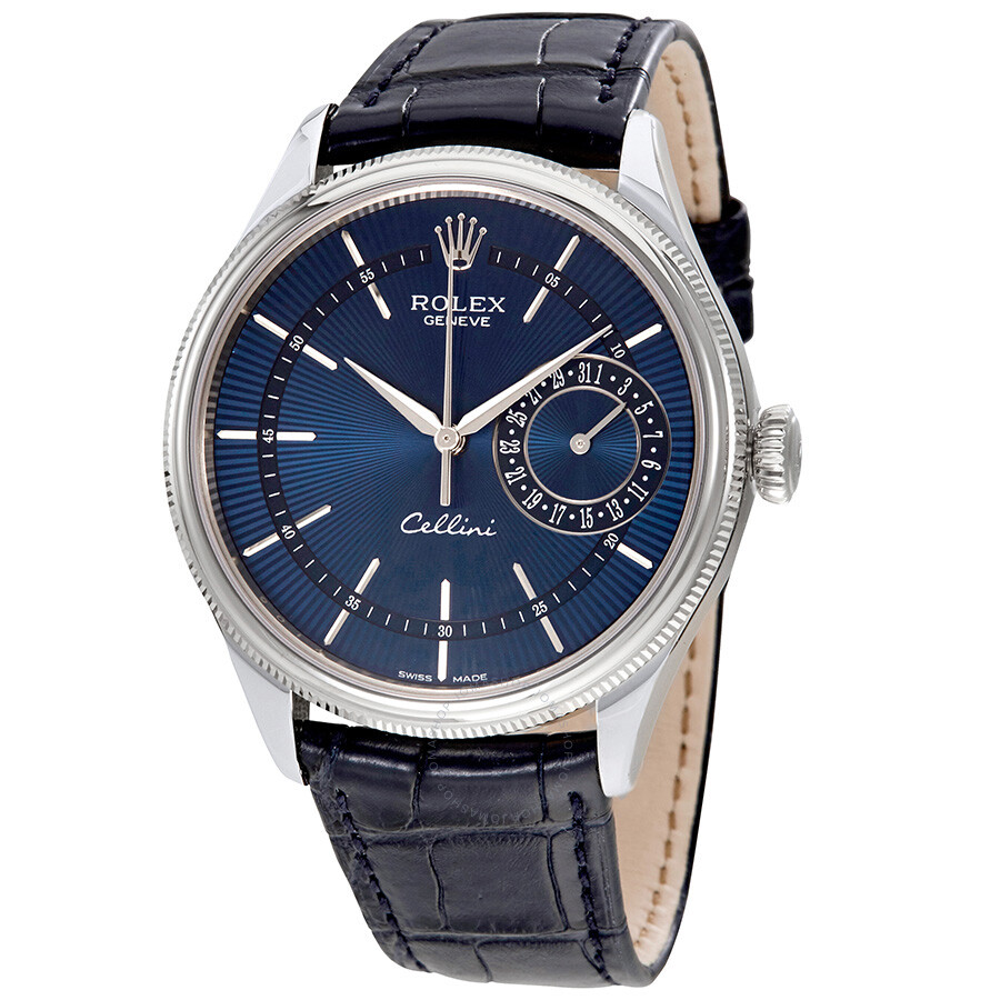 Rolex Cellini Blue Guilloche Dial Automatic Men's Leather Watch ...